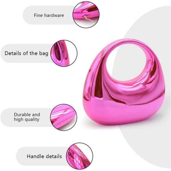 Pink Acrylic Evening Clutch for Women – Metallic Moon Design Party Purse - Picture 3 of 7